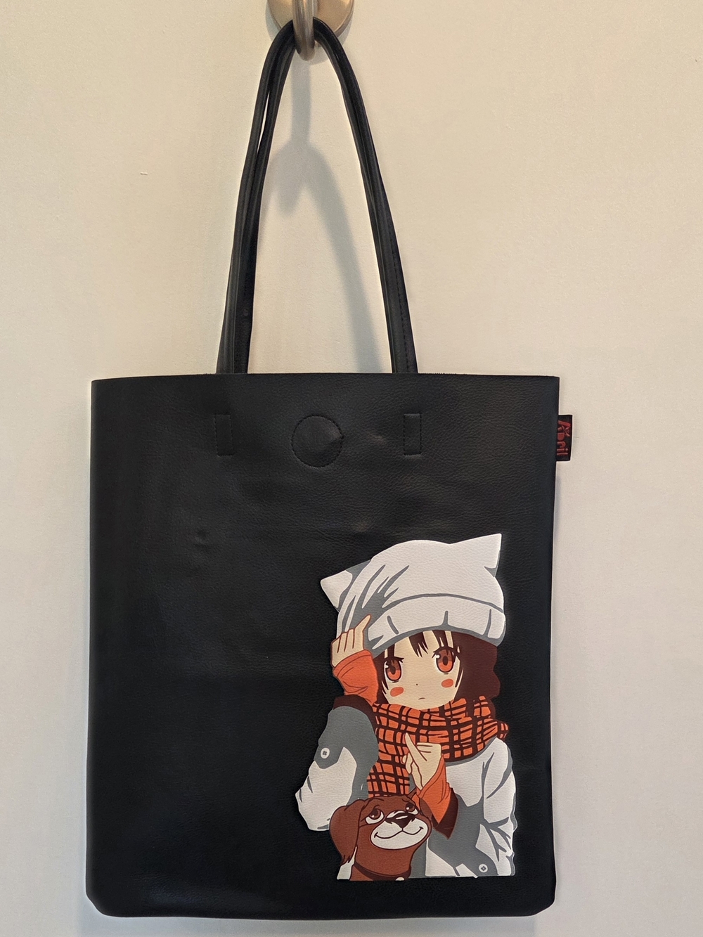 Black Tote Bag with Anime Character Print